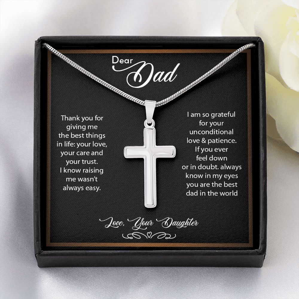 Dear Dad| Best Dad In the World - Stainless Steel Cross Necklace