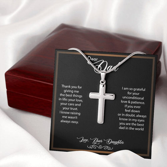 Dear Dad| Best Dad In the World - Stainless Steel Cross Necklace